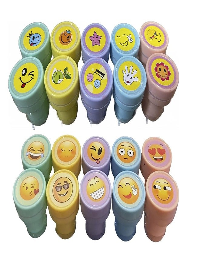 Sellon1 20 Pcs Emoji Stamps for Kids - Self -Ink Stamps for Favor, Carnival Prizes, School Stampers, Goodie Bag, Halloween, Best Return Gift(Smile) - Image 1